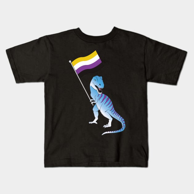 Nonbinary Flag Dinosaur LGBTQIA Pan Pride LGBT Nonbinary Decal Kids T-Shirt by Shirtsurf